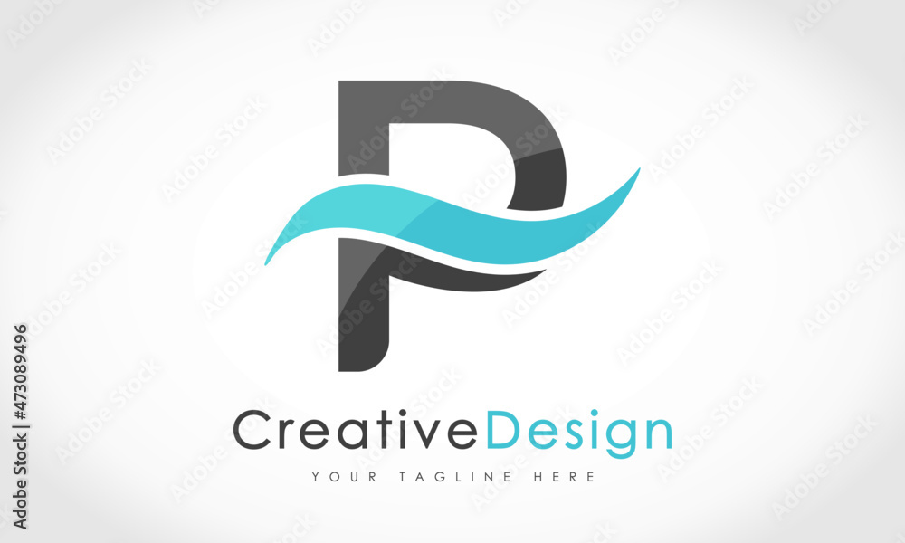 Creative P Letter Blue Wave Logo Design Vector Icon Symbol Illustration. Creative P Letter Blue Wave Logo Design Vector Icon Symbol Illustration.
