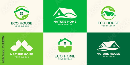 set of Green Home and Real Estate vector logo design, House logo, ecology logo for care,rent,and sale of agent property