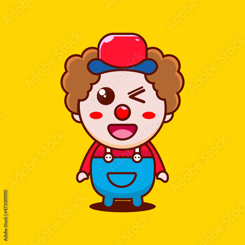 Cartoon cute little clown winking, vector icon illustration