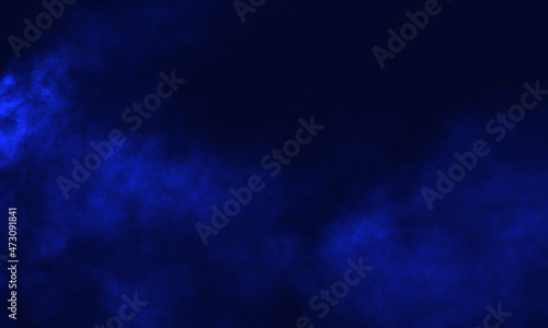 Abstract dark background. Blue smoke. Science experiment concept.