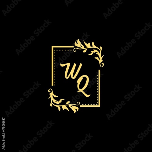 WQ elegant and luxury wedding initial logo design with square gold floral monogram