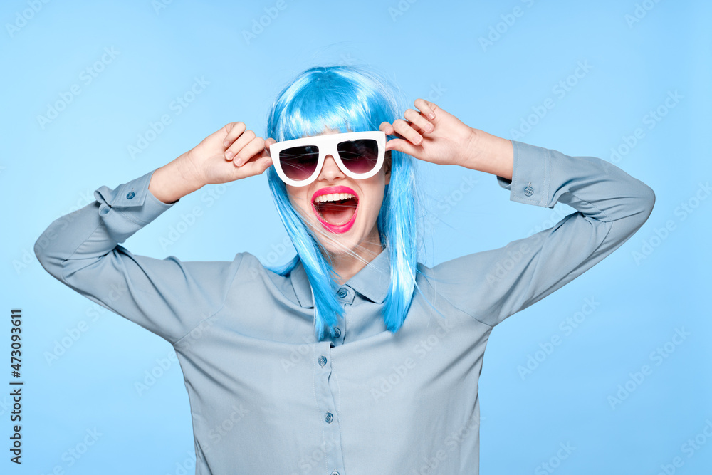 fashionable woman cultural wig sunglasses posing model fashionable woman cultural wig sunglasses posing model