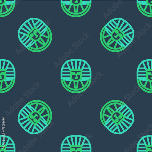 Line Egyptian pharaoh icon isolated seamless pattern on blue background. Vector