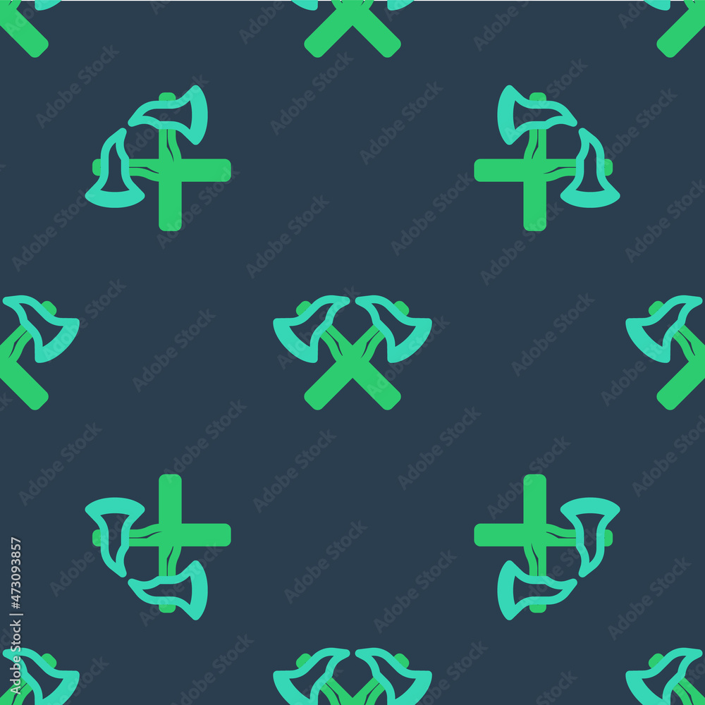 Obraz premium Line Firefighter axe icon isolated seamless pattern on blue background. Fire axe. Vector