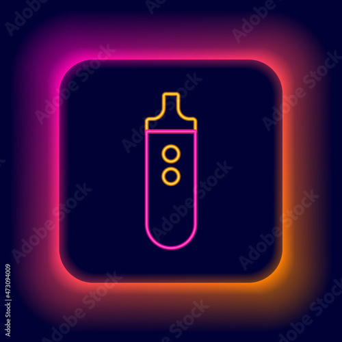 Glowing neon line Electronic cigarette icon isolated on black background. Vape smoking tool. Vaporizer Device. Colorful outline concept. Vector