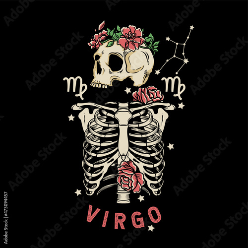 vintage skeleton virgo illustration
