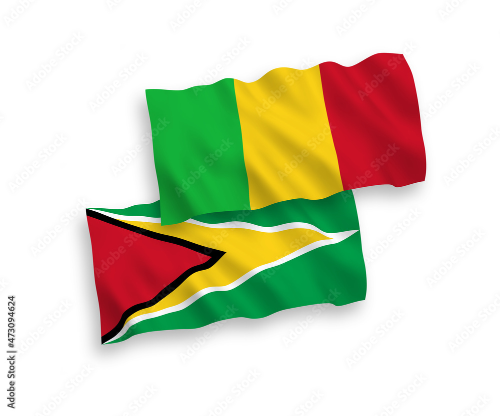 Obraz premium Flags of Co-operative Republic of Guyana and Mali on a white background