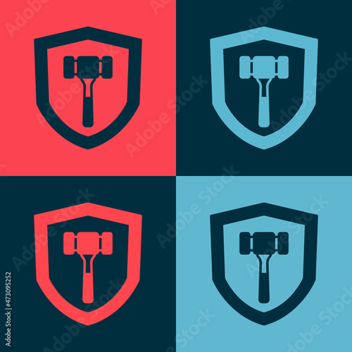 Pop art Auction hammer icon isolated on color background. Gavel - hammer of judge or auctioneer. Bidding process, deal done. Auction bidding. Vector