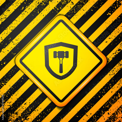 Black Auction hammer icon isolated on yellow background. Gavel - hammer of judge or auctioneer. Bidding process, deal done. Auction bidding. Warning sign. Vector
