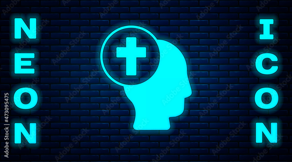 Glowing neon Priest icon isolated on brick wall background. Vector Glowing neon Priest icon isolated on brick wall background. Vector