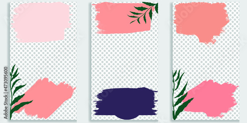 Social media covers with simple design elements . Boho style . Leaves . Post frame stories templates.  Layout for promotion .Media banner .Vector