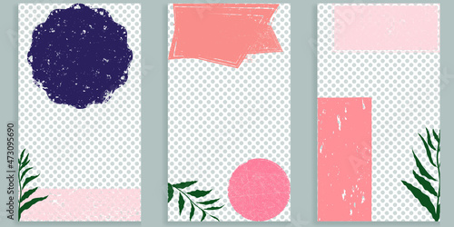 Social media covers with simple design elements . Boho style . Leaves . Post frame stories templates.  Layout for promotion .Media banner .Vector