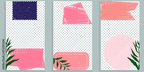 Social media covers with simple design elements . Boho style . Leaves . Post frame stories templates.  Layout for promotion .Media banner .Vector