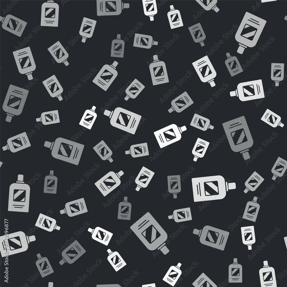 Grey Bottle of shampoo icon isolated seamless pattern on black background. Vector Illustration Grey Bottle of shampoo icon isolated seamless pattern on black background. Vector Illustration
