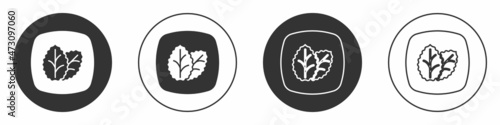 Black Tobacco leaf icon isolated on white background. Tobacco leaves. Circle button. Vector