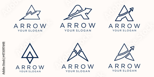 letter A with arrow logo icon set.