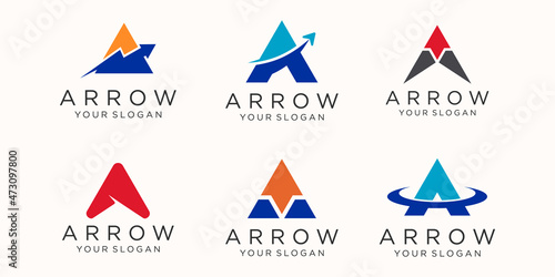 letter A with arrow logo icon set.