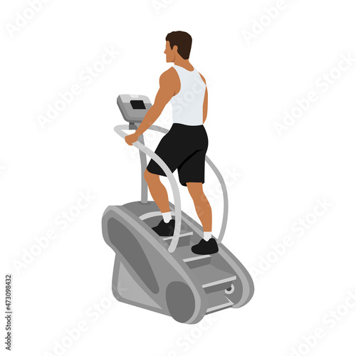 Man character doing Cardio, stair master exercise. flat vector illustration isolated on different layers photo