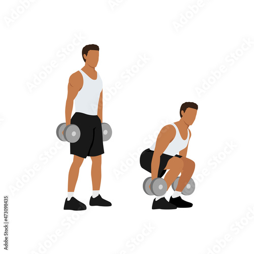 Man character doing Dumbbell squats exercise. flat vector illustration isolated on different layers