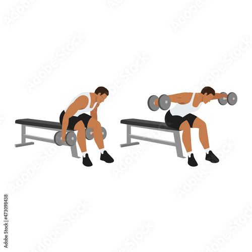 Man doing Dumbbell bent over reverse flyes. Flat vector illustration isolated on white background