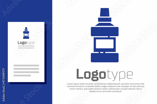 Blue Mouthwash plastic bottle and glass icon isolated on white background. Liquid for rinsing mouth. Oralcare equipment. Logo design template element. Vector