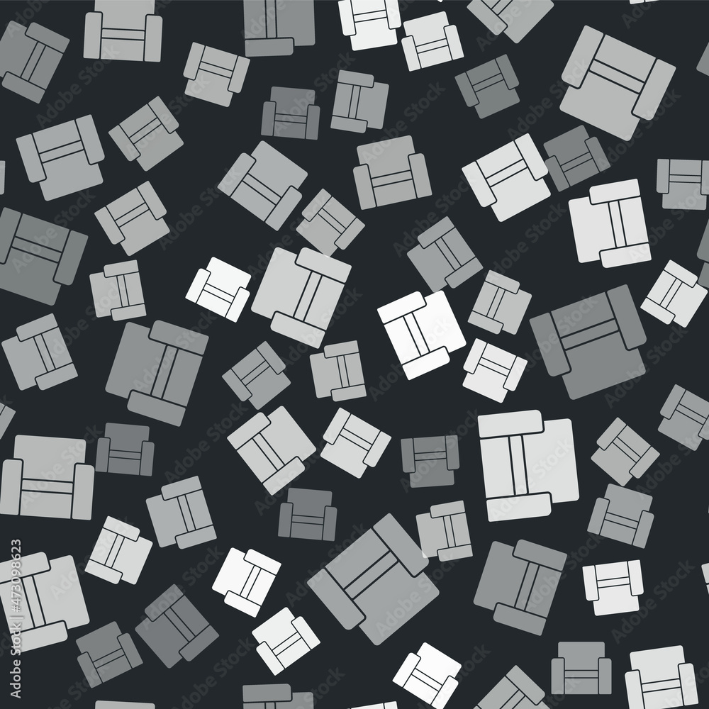 Grey Cinema chair icon isolated seamless pattern on black background. Vector Grey Cinema chair icon isolated seamless pattern on black background. Vector