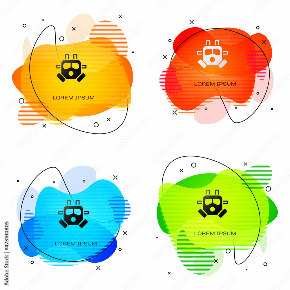 Black Gas mask icon isolated on white background. Respirator sign. Abstract banner with liquid shapes. Vector