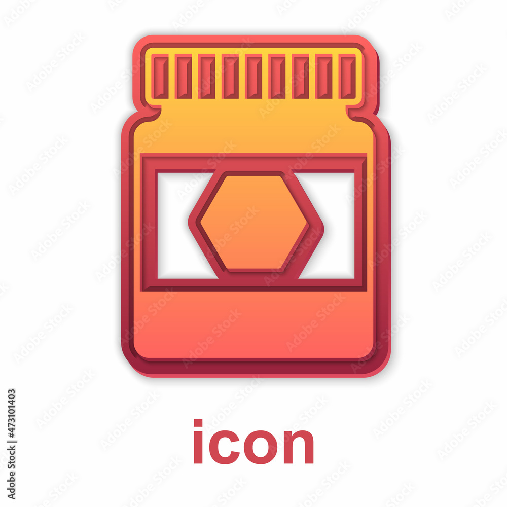 Gold Jar of honey icon isolated on white background. Food bank. Sweet natural food symbol. Vector Gold Jar of honey icon isolated on white background. Food bank. Sweet natural food symbol. Vector