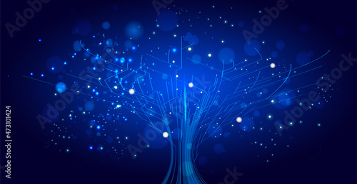 Abstract technological background. Futuristic illustration of high computer and communication technologies on a blue background. High tech digital technology, global social media concept.