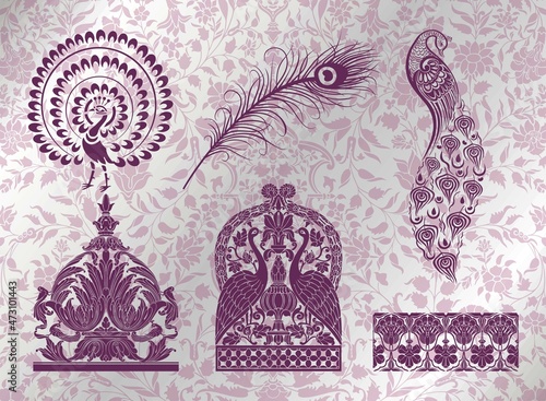 peacock motif designs, textile , Rajasthan, royal India	