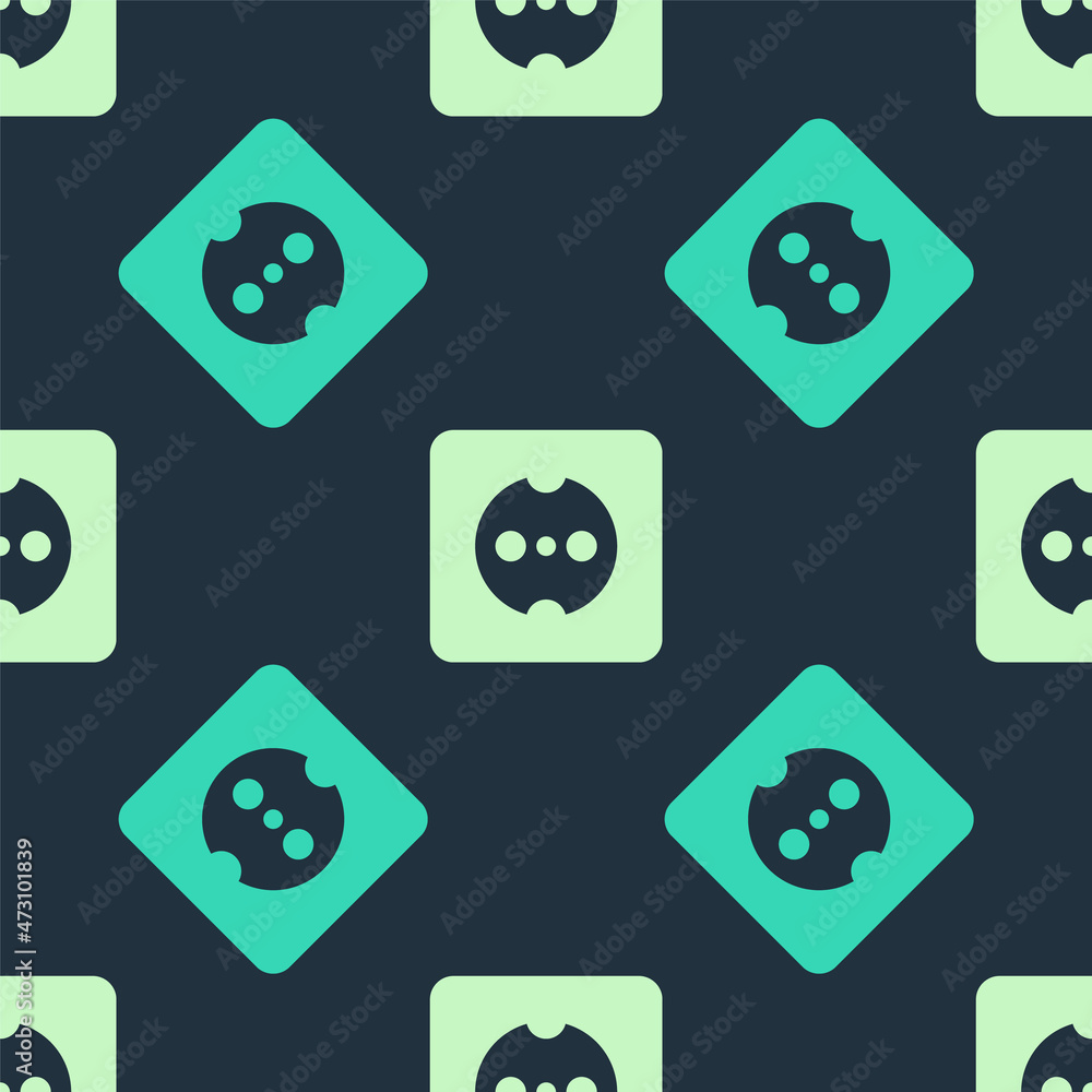 Green and beige Electrical outlet icon isolated seamless pattern on blue background. Power socket. Rosette symbol. Vector