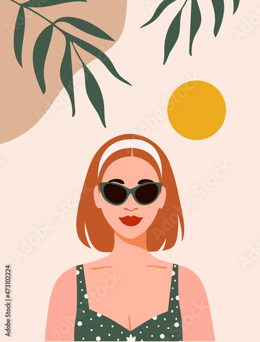 Abstract female vector illustration. Modern art print in boho style. Contemporary wall art decor