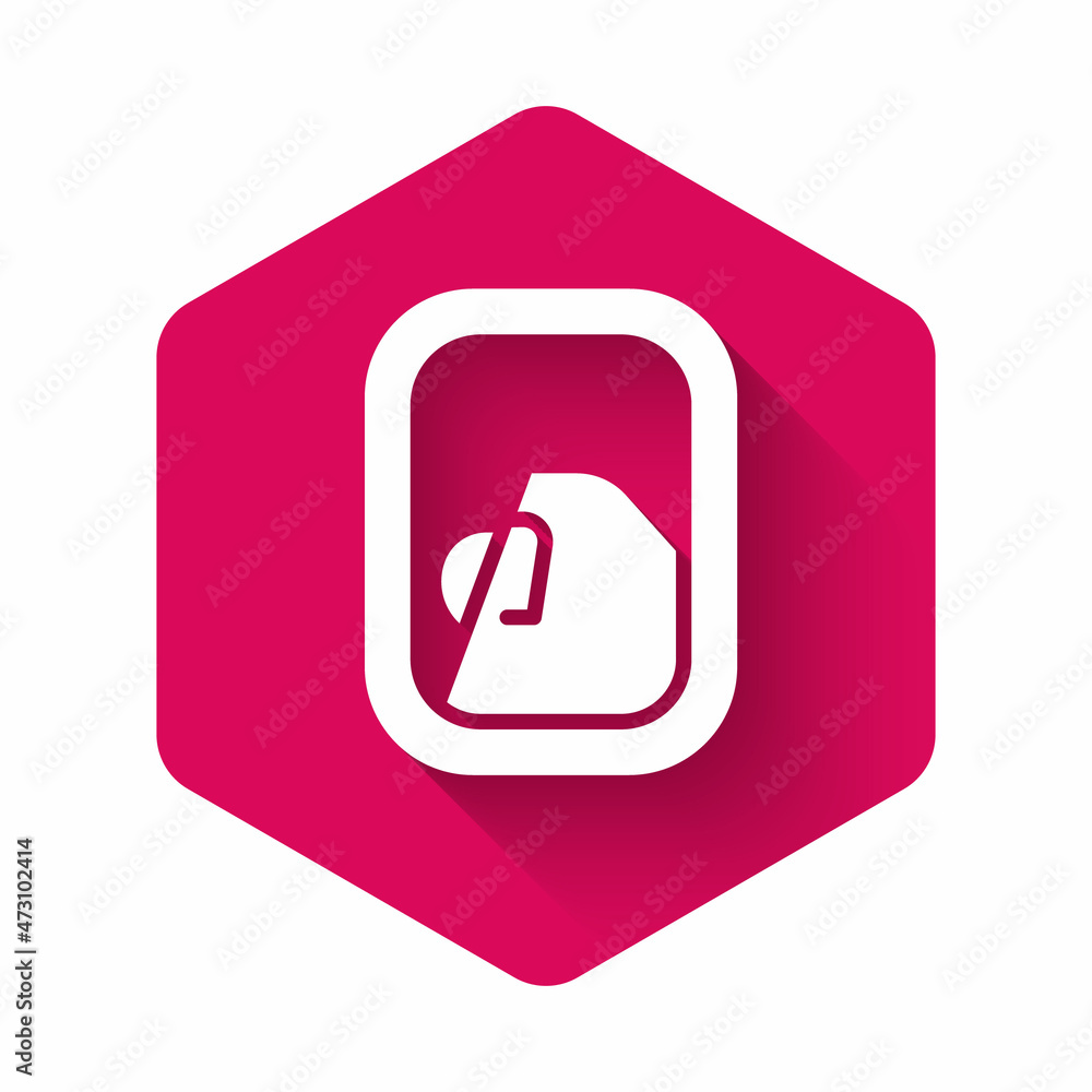 White Airplane window icon isolated with long shadow background. Aircraft porthole. Pink hexagon button. Vector White Airplane window icon isolated with long shadow background. Aircraft porthole. Pink hexagon button. Vector