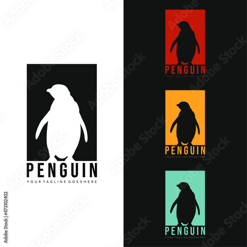 Collection of penguin logos in different colors. Vector illustration.