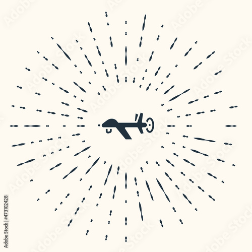 Grey UAV Drone icon isolated on beige background. Military Unmanned aircraft spy. Abstract circle random dots. Vector