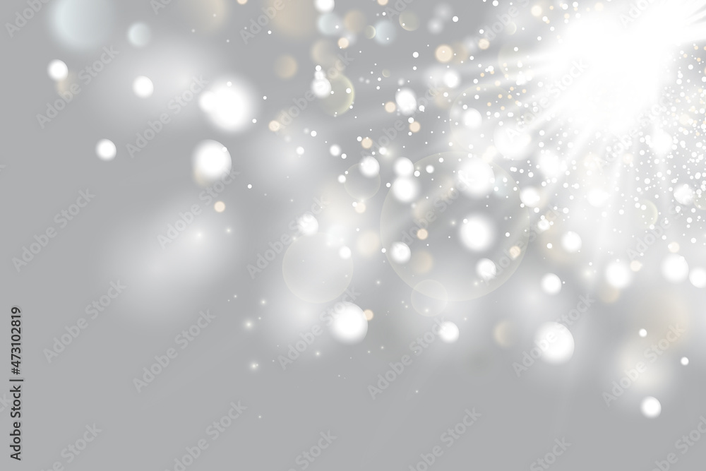 Dust white. White sparks shine with special light, sparkles on a transparent background. Christmas abstract pattern. Sparkling magical dust particles.