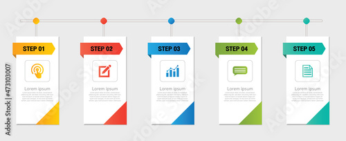 Business infographic thin line process with square template design with icons and 5 options or steps. Vector illustration.