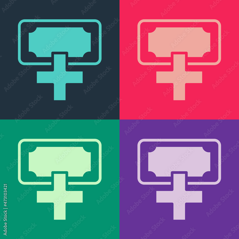 Obraz premium Pop art Donation and charity icon isolated on color background. Donate money and charity concept. Vector