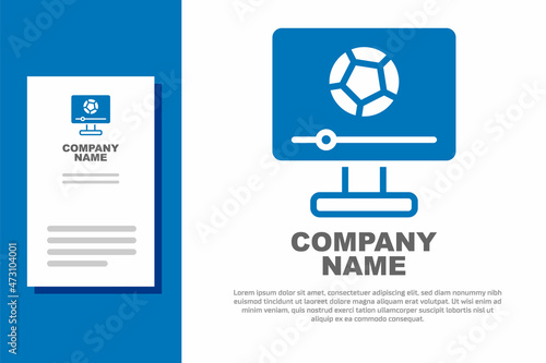 Blue Football soccer match on TV icon isolated on white background. Football online concept. Logo design template element. Vector