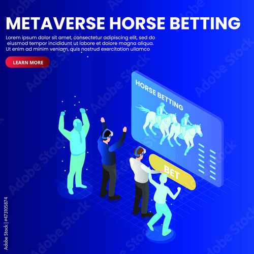 Metaverse online horse betting isometric 3d vector concept for banner, website, illustration, landing page, flyer, etc.