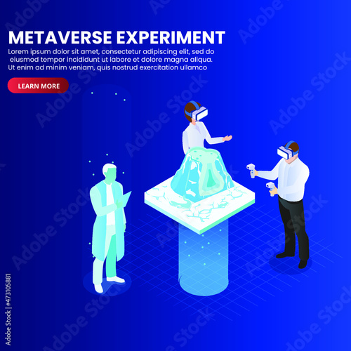 Metaverse virtual scientific experiment isometric 3d vector concept for banner, website, illustration, landing page, flyer, etc.