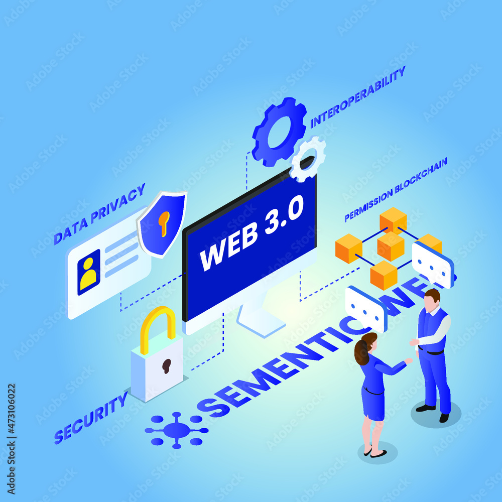Business people chatting on web 3.0 isometric 3d vector concept for banner, website, illustration, landing page, flyer, etc. Business people chatting on web 3.0 isometric 3d vector concept for banner, website, illustration, landing page, flyer, etc.