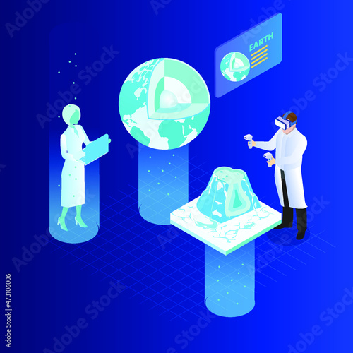 Metaverse learning about planet earth isometric 3d vector concept for banner, website, illustration, landing page, flyer, etc.