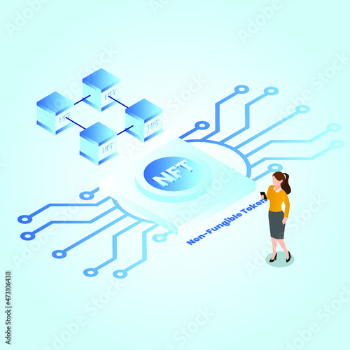 Buying and Selling NFT on mobile phone isometric 3d vector concept for banner, website, illustration, landing page, flyer, etc.