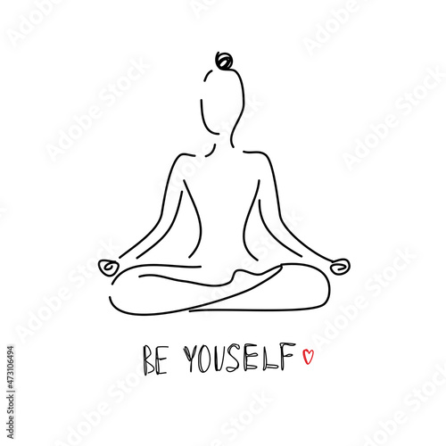 linear Logo design. Be yourself. Yoga for women.Vector illustration.