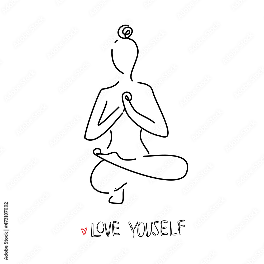 Drawing a continuous line. Yoga position on white isolated background. Linear style Drawing a continuous line. Yoga position on white isolated background. Linear style