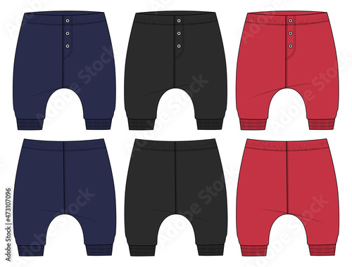 Multicolor Cotton jersey sweatpants technical fashion flat sketch Drawing Vector Illustration template for kids. 