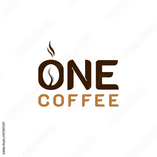 One Coffee Logo Design. With the coffee bean icon inside the letter O. On brown color. Simple and elegant logo illustration vector