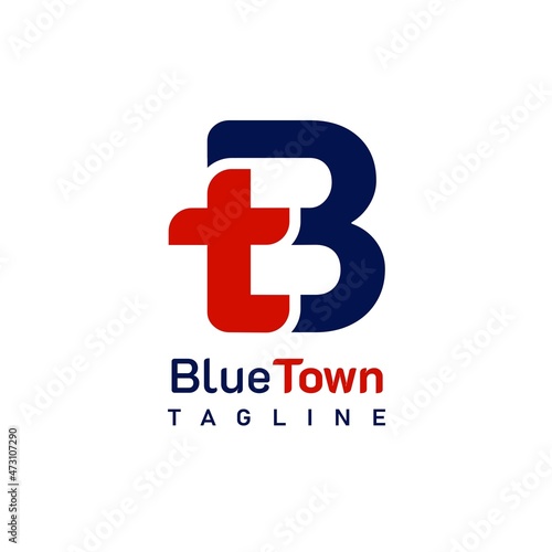 Letter BT, TB, B T Logo Design. On dark blue, navy blue, and red colors. Simple logo illustration vector
