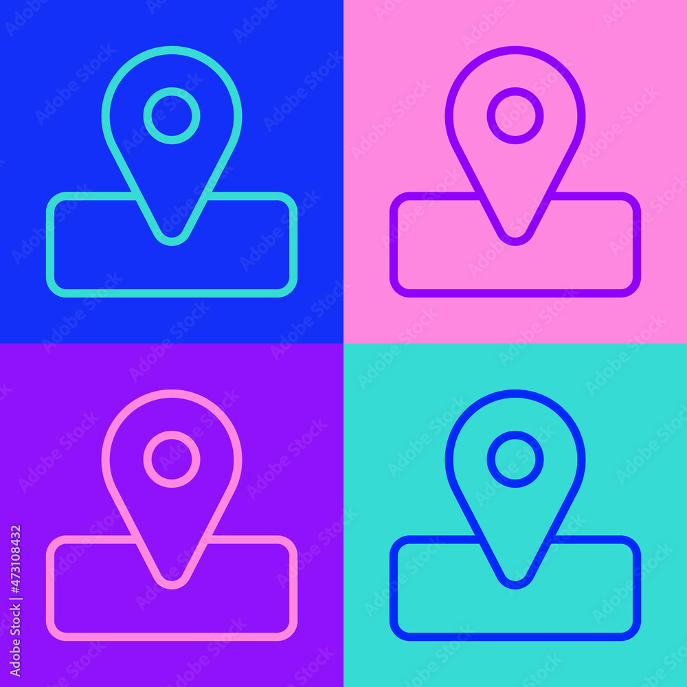 Pop art line Location for camping or tours and travels icon isolated on color background. Vector Pop art line Location for camping or tours and travels icon isolated on color background. Vector